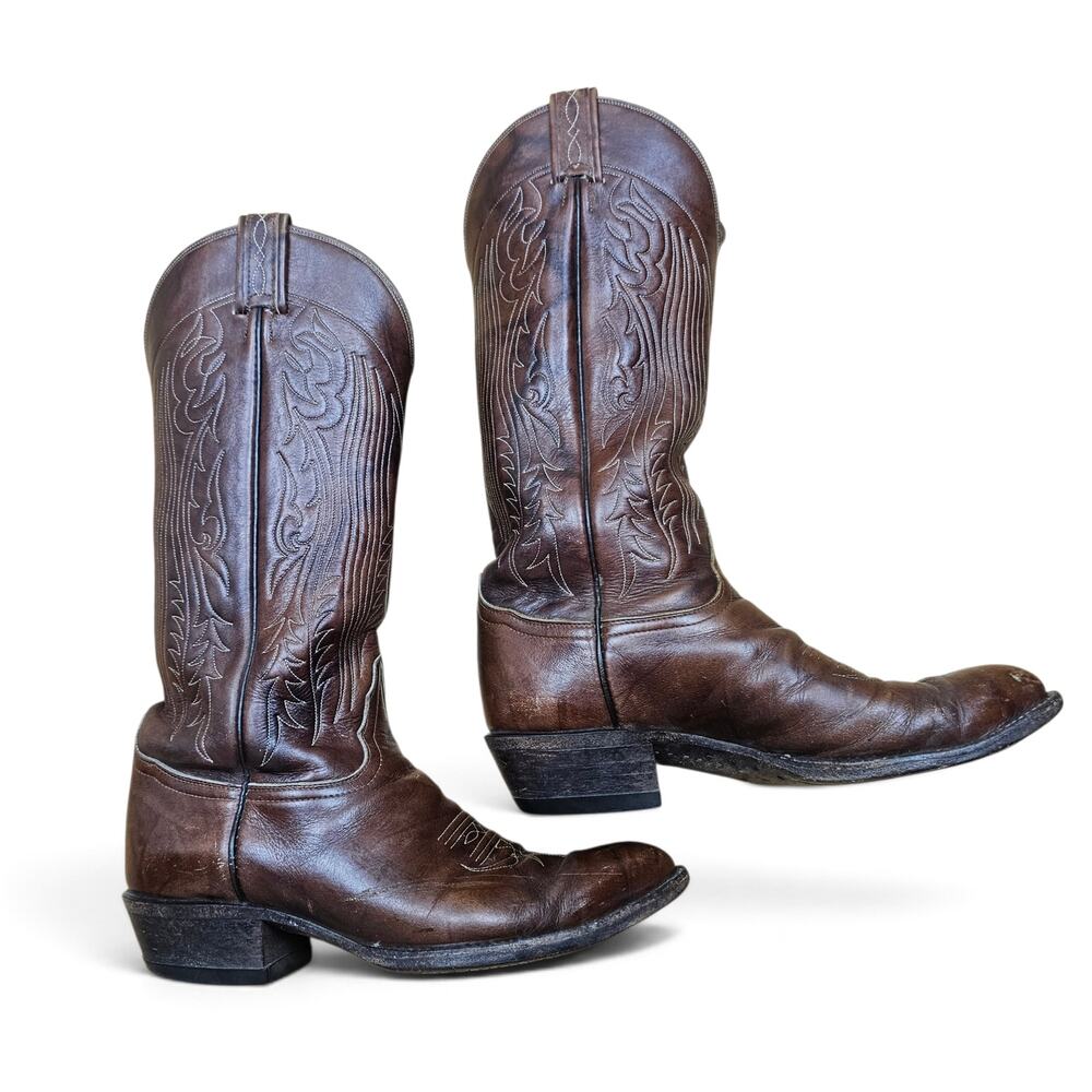 TONY LAMA Cowboy Boots Men's 8 EE VTG 80's USA Brown Leather Western Ranchwear